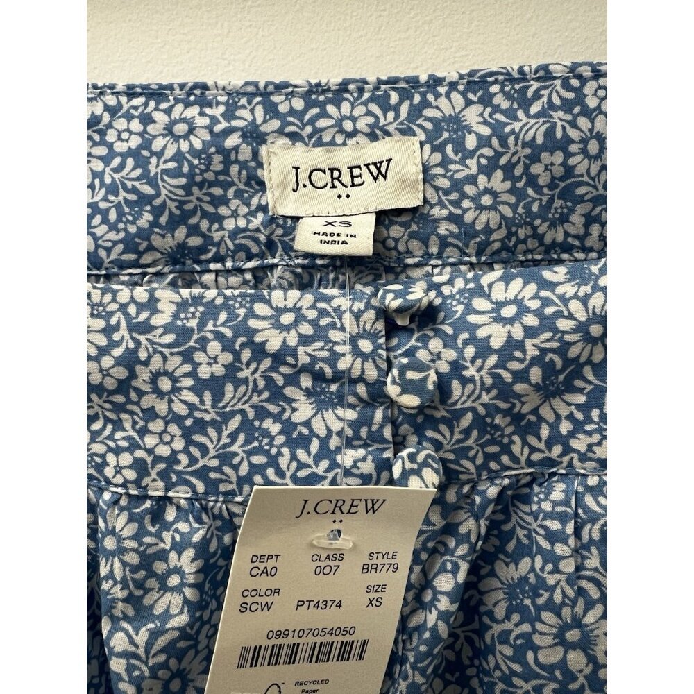 J.Crew Blue Cotton Floral Squareneck Ruffle Top peasant Cottage Core Cottagecore - Picture 7 of 12